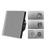 Eu Standard Grey Tempered Glass Touch Light Switch with Usb C Socket, 220V Wall Switch On/off, Circular Bottom Box Dual Outlet