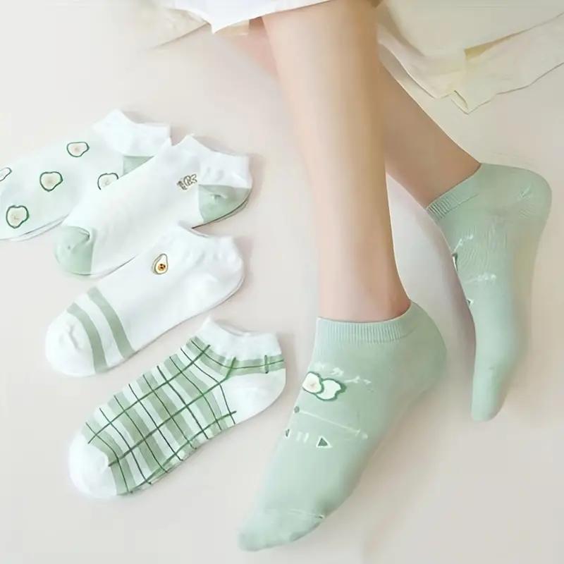 5 пар носков с мультяшным принтом, милые универсальные низкие носки до щиколотки, женские чулки и чулочно-носочные изделия