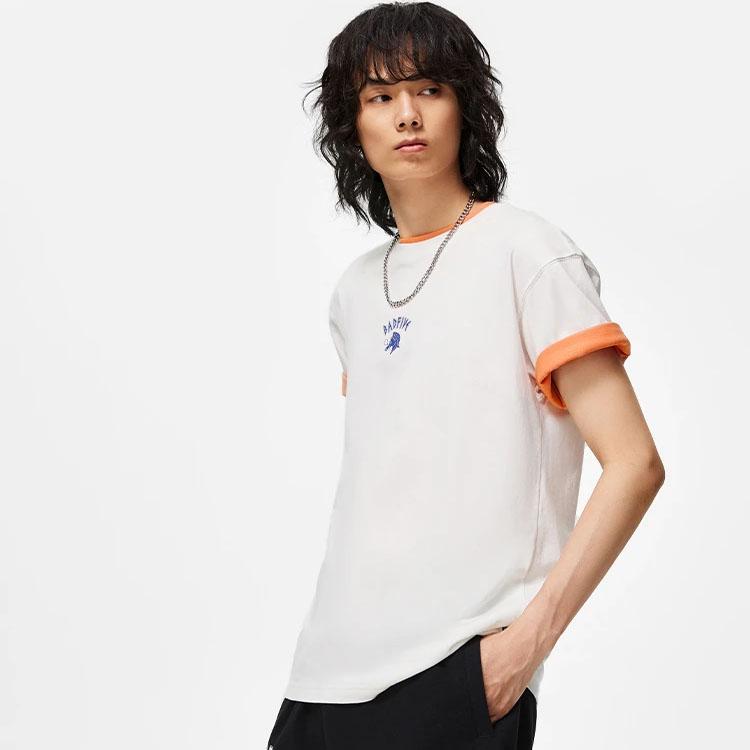 Li-Ning Lining Badfive Series Anti-Deception Letter Print Pattern Round Neck Loose Short-Sleeve T-Shirt Men Tops Milk-White AHST285-7