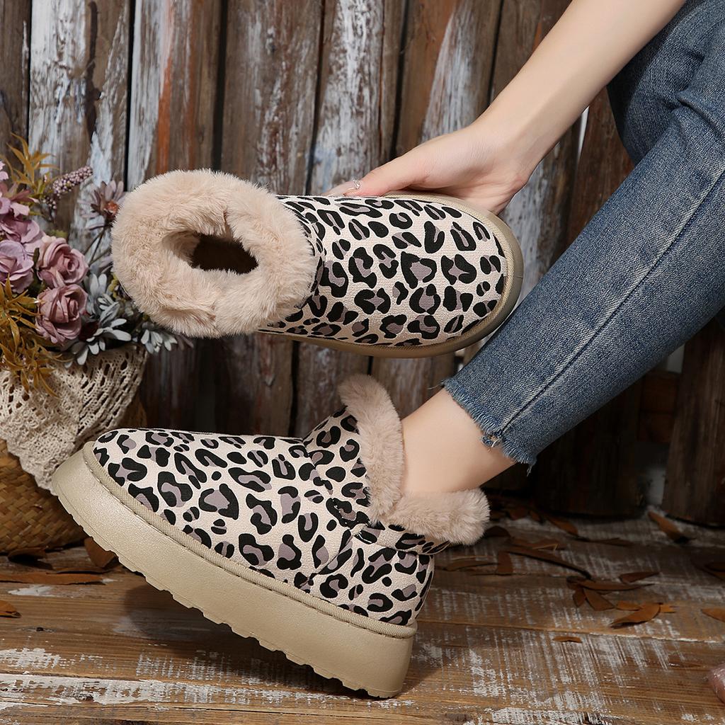 Fashion Women Snow Boots Winter 2025 New Round Head Leopard Shoes for Women Anti-slip Wear-resistant Ankle Boots Women Zapatos De Mujer