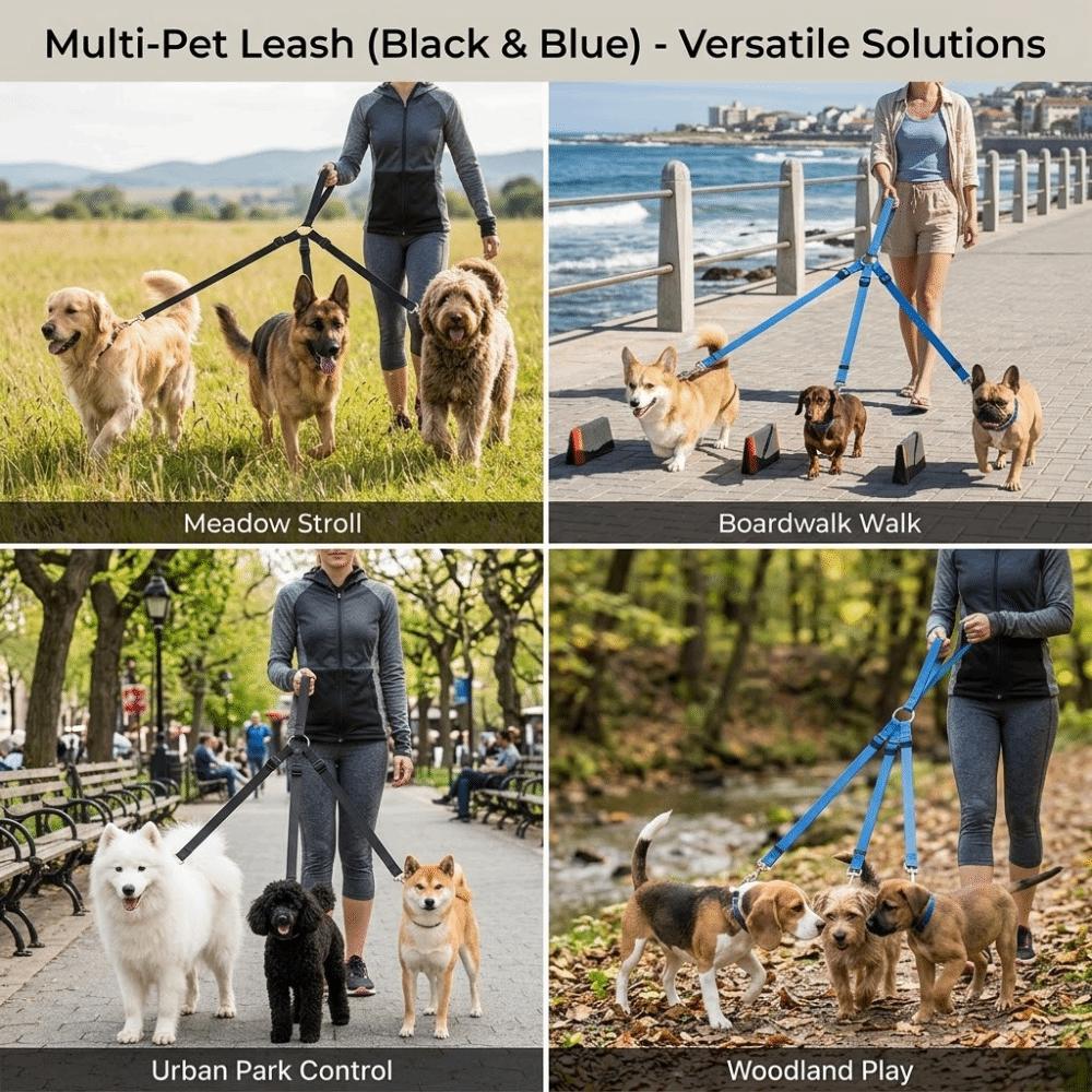Nylon Fabric Dog Triple Leash Strong Stitching Dog Split Leash Street Strolling