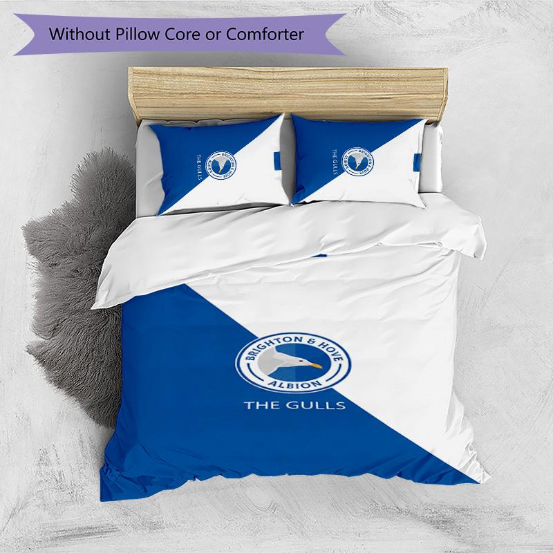 Brighton & Hove Albion Football Printed 3 Pieces Bedding Set, Comfortable Skin Friendly Bedroom Duvet Cover Set