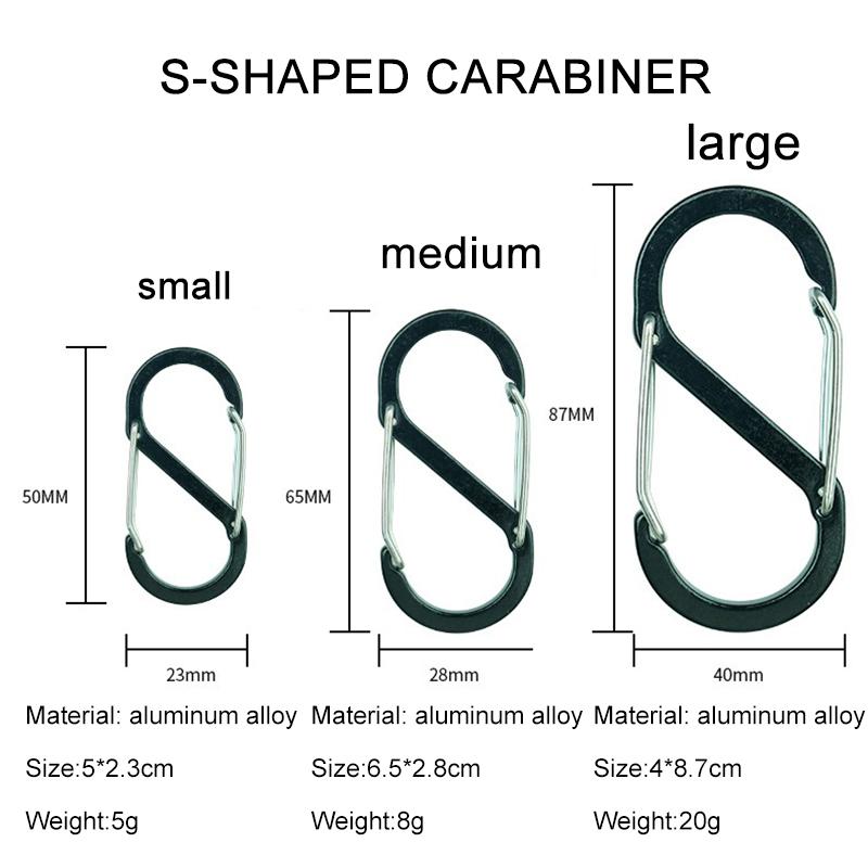 S-образный двойной карабин, брелок, замки-молнии для рюкзаков, карабин, скользящий замок, алюминиевый сплав, большой, средний, маленький карабин для кемпинга