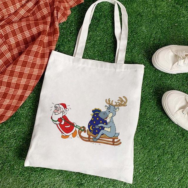 Большая вместительная сумка для книг, многоразовые рождественские сумки на плечо, ручная сумка Санта-Клауса, складная сумка для покупок, повседневная холщовая сумка-тоут, подарочные пакеты