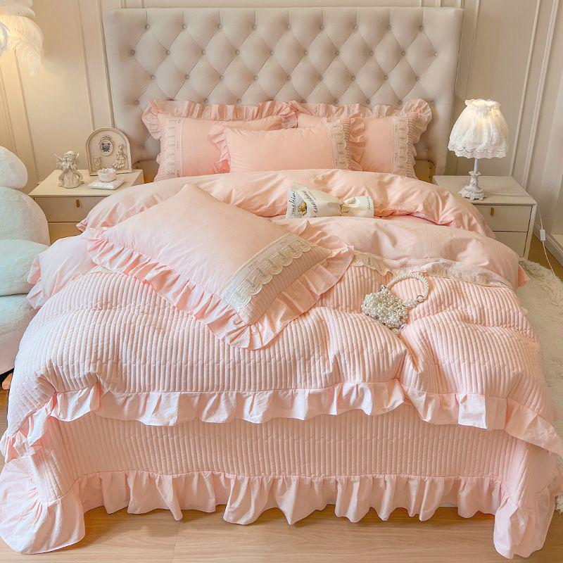 Хлопковый комплект постельного белья 2025 G5Z French Sweetheart - 4 предмета с простыней на резинке и покрывалом