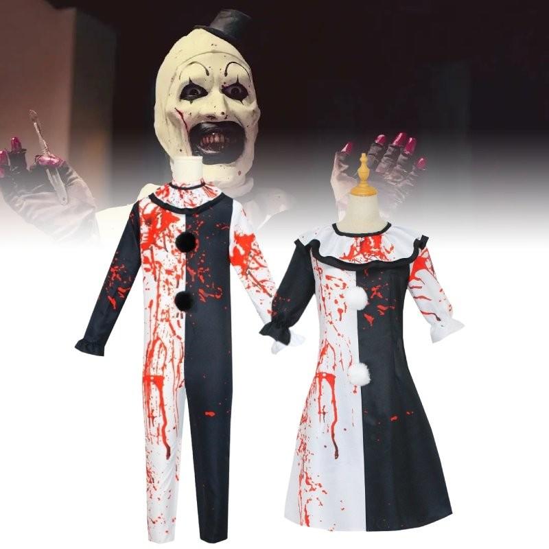 Ужасающий костюм клоуна для косплея с пятнами крови для сценических выступлений и вечеринок