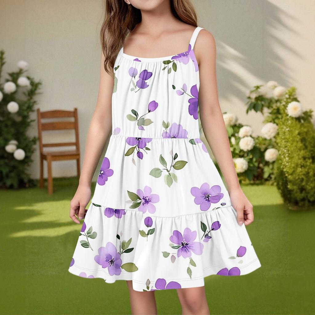 Детское летнее повседневное модное платье без рукавов с круглым вырезом