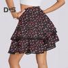Женская юбка-торт с высокой талией, двухслойная мини-юбка в стиле бохо с оборками и эластичным поясом, кружевная юбка с подолом