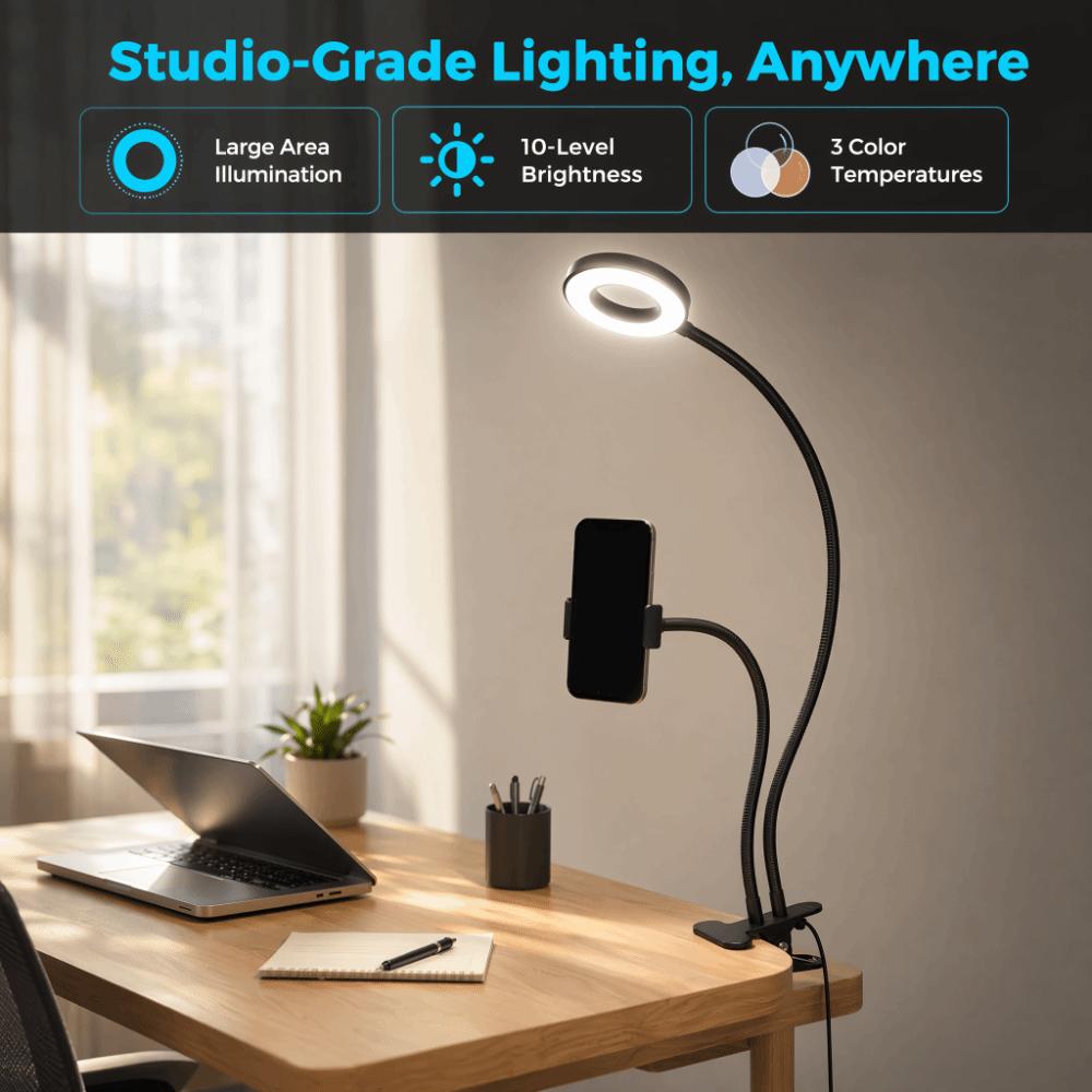 3 Color Modes Selfie Ring Light Adjustable Angle Makeup Mirror Light Desk Lamp Live Stream