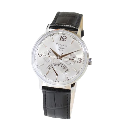 FOREVER Men's Retro Quartz Watch with Calendar, Day of the Week, Date, and 24-Hour Display. [Antique Design] Perfect for Business. FG-2030-SV-SV Leath
