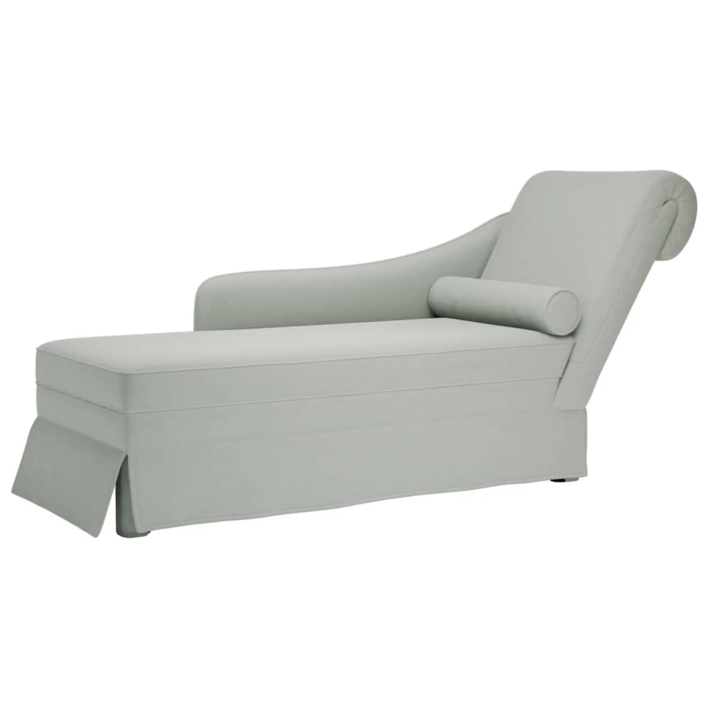 Chaiselongue with Neck Roll and Right Armrest Light Grey Velvet