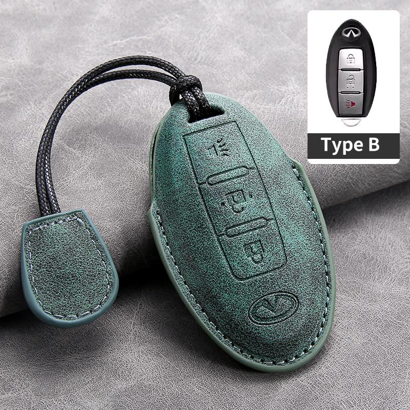 Leather Car Key Cover Case for Infiniti Q50L QX50 QX60 QX55 Q70 Q70L Q30 QX30 QX70 ESQ XQ80 XQ60 Q60S Car Key Rope Keyring
