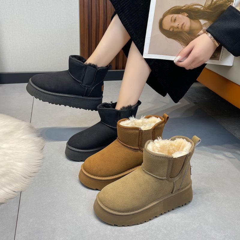 Женские зимние ботинки на толстой подошве, новые зимние с флисовой подкладкой, утепленные, большие размеры, хлопковые ботинки, короткие хлопковые ботинки