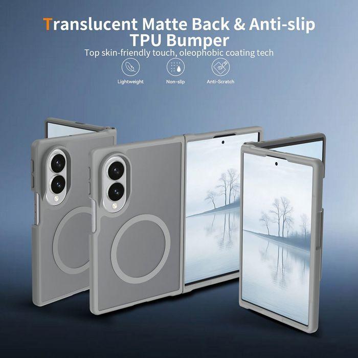Coque pour Samsung Galaxy Z Fold 8, avec Cercle Magnétique - Translucide Gris - 2 Verres Trempés
