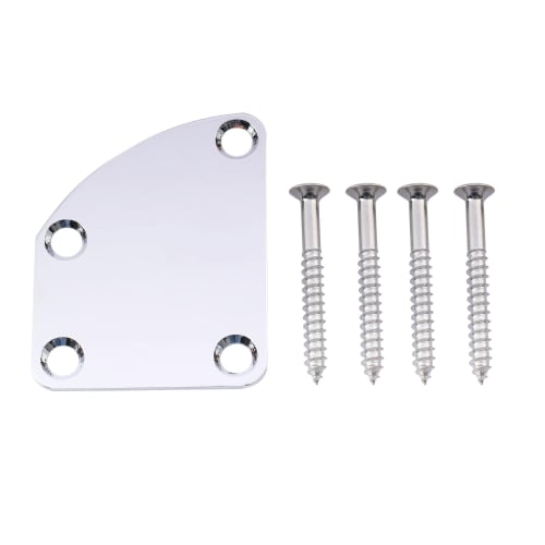 Musiclily Basic Heel Cut Neck Plate with 4-Point Neck Joint Board for Electric Guitar/Bass, Chrome