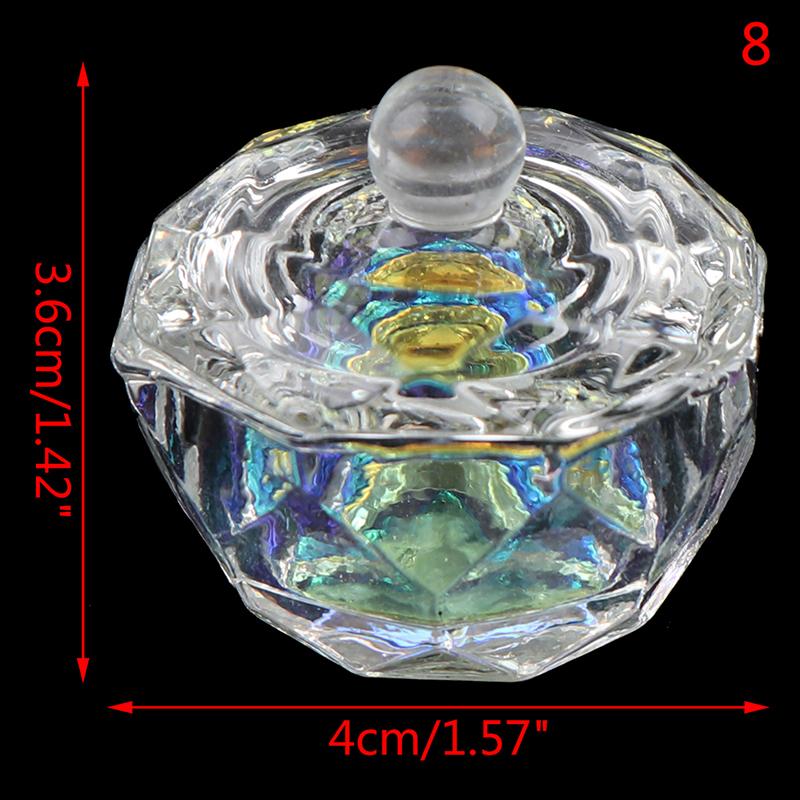 1Pcs Rainbow Crystal Clear Acrylic Liquid Dish Tappen Dish Glass Cup With Lid Bowl For Acrylic Powder Monomer Nail Art Tool