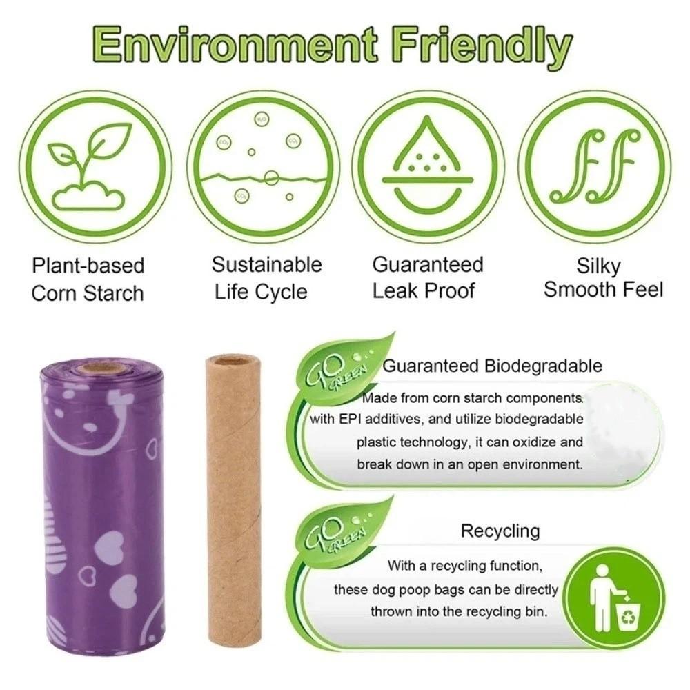 12 Rolls Disposable Degradable Dog Poop Bags Eco-Friendly Put Pet Feces Pet Garbage Bag Leak Proof Portable Pet Pooper Bags