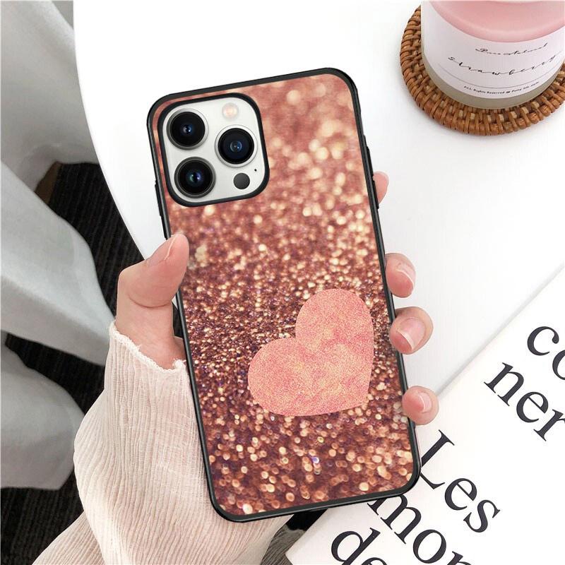 Чехол для телефона iPhone 14 13 12 11 Pro Max XS XR X 8 7 Plus SE Чехлы для мобильных телефонов Gold Rose Love Heart Funda Cell