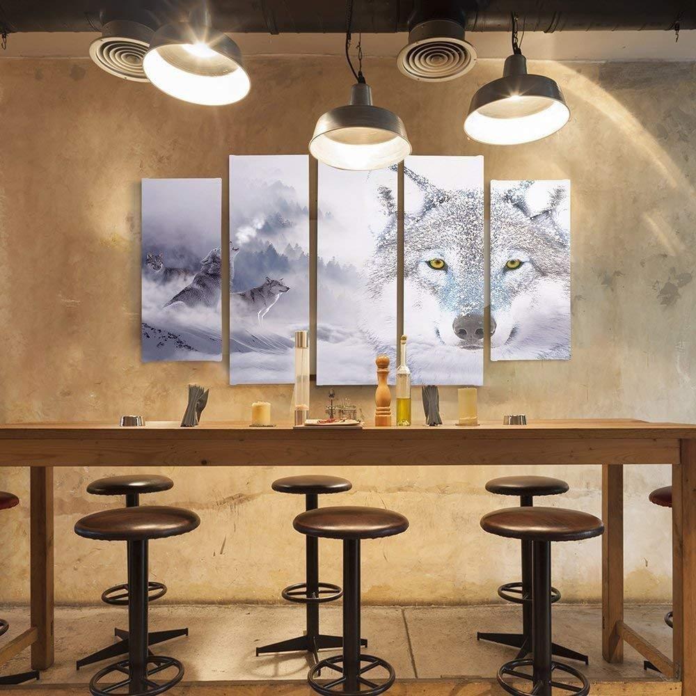 Feeby Five piece picture canvas print, Wild wolf in the snow