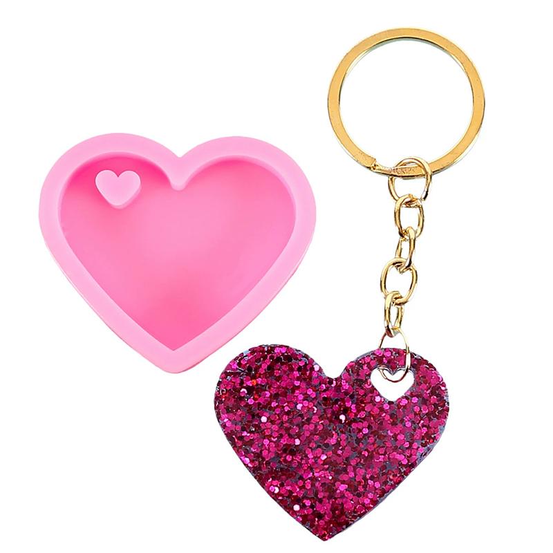 WTEMPO Heart-Shaped Keychains Kit Silicone Molds Bags Hanging Decoration Making Molds DIY Epoxy Molds with Keyrings for Beginners & Adults