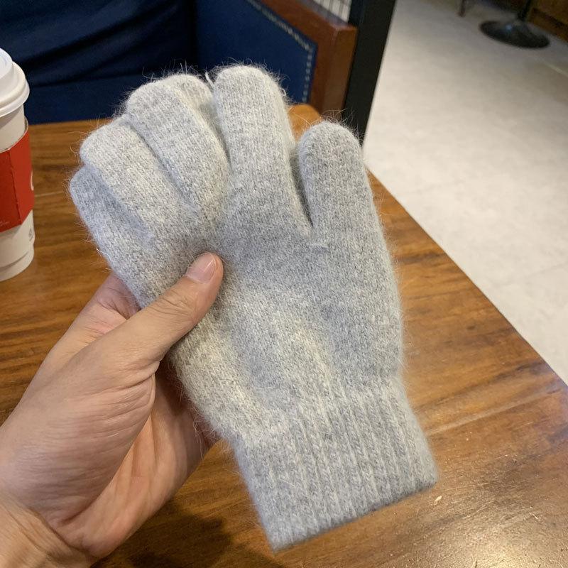 Женские и мужские кашемировые эластичные уличные перчатки с полным пальцем, теплые толстые зимние перчатки, варежки