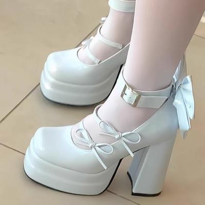 Универсальный толстый каблук, толстая подошва, Мэри Джейн 2024, осень, новая корейская версия, водонепроницаемые туфли на высоком каблуке с милым бантом, одинарные туфли для женщин