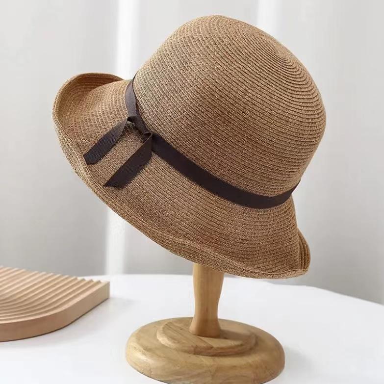 Соломенная шляпа женская УФ защита литературный и простой темперамент универсальная соломенная шляпа-ведро летняя солнцезащитная шляпа складная