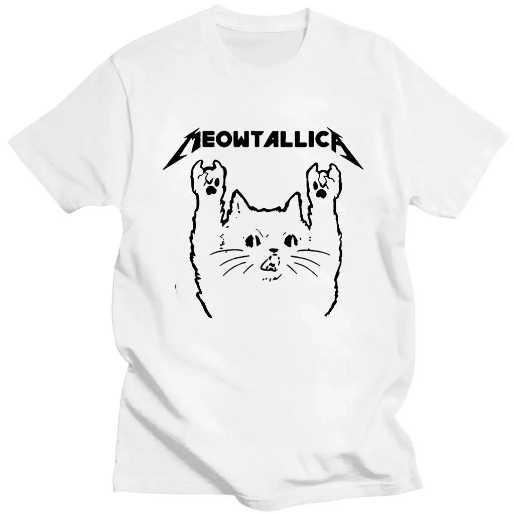 Funny Cat Meowtallica Cat Rock Music Graphic Print Men T Shirt Rock Music Fashion Crew Neck Short Sleeve T Shirt Women