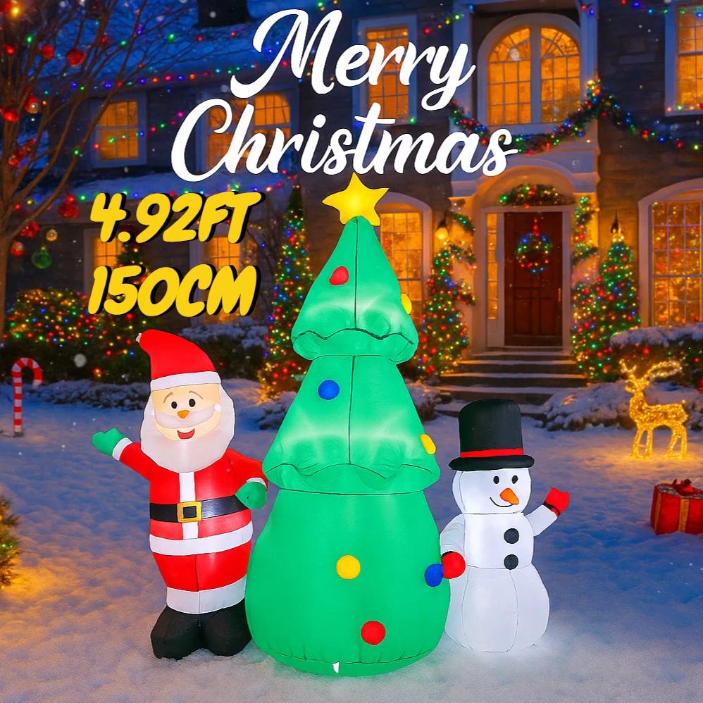 4.92FT Inflatable Christmas Set Santa Tree Snowman Toy Yard Party Decoration Festive Gift LED Lit Xmas Supplies Home Ornament