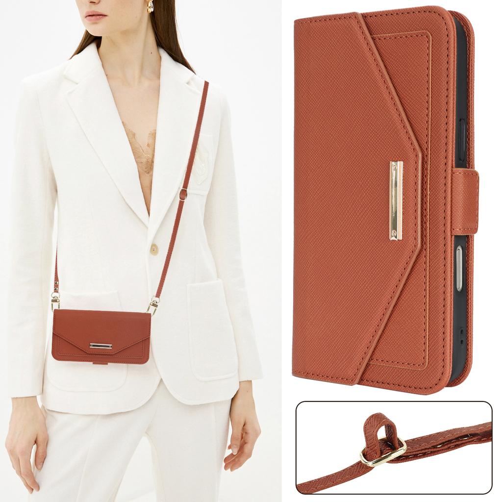 Mirror Wallet Magnetic Leather Case for iPhone 17 Pro Max Air 17E 16 15 14 13 Mini 12 11 7 8 Plus SE Xs XR Crossbody Strap Cover