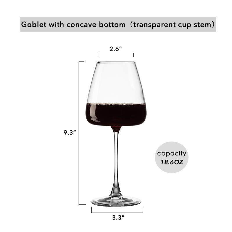 Concave Bottomed Red Wine Glass, Hand Blown Red Bottomed Large Crystal Wine Glass,Transparent/Black Long Handled Glassware