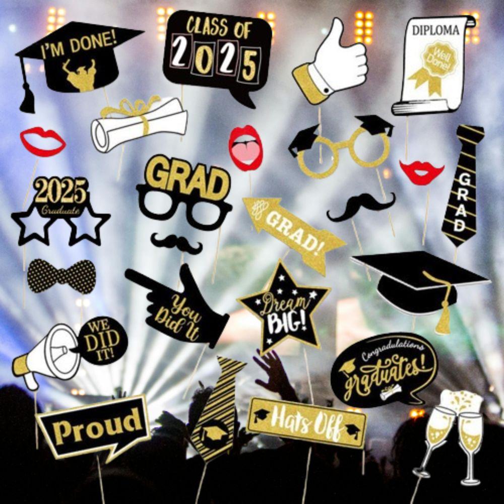 25 шт. черно-золотистый реквизит для выпускного фотосессии 2025 года костюмированные маски сувениры для вечеринки