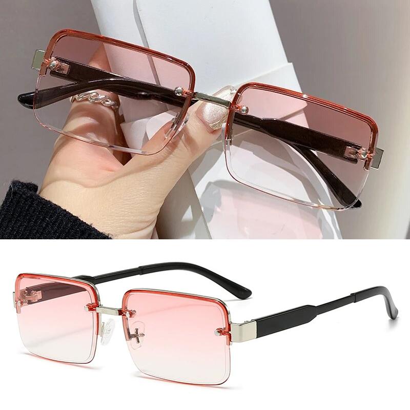 Korean Fashion Aviator Sunglasses For Men And Women Metal Small Square Frame Gradient Lens Shades Glasses Outdoor UV Resistance