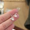 99 Butterfly Knot Stud Earrings Women Korean Style Sweet Pearl-like Charm Screw Back Hypoallergenic Pure