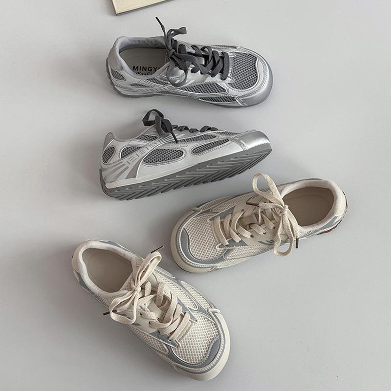 Модные сращенные повседневные кроссовки на шнуровке, летние ретро, на шнуровке, с мягким верхом, из дышащей сетки, на толстой подошве, женские немецкие тренировочные туфли