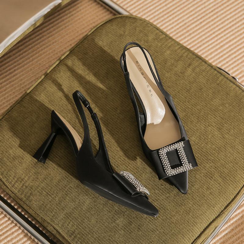 7513-2 [овчина] туфли на высоком каблуке женские тонкие каблуки лето 2025 новые острые стразы с сандалиями