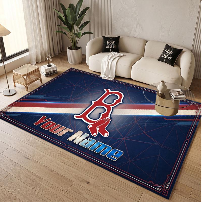 Custom Rug Boston Red Sox Pattern Print Name Text Soft Non‑Slip Floor Carpet for Home Indoor Decoration