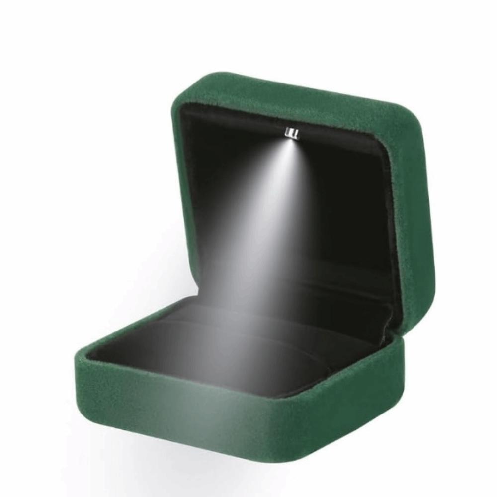 Velvet Ring Holder Case Square Shape Jewelry Organizer Box LED Ring Jewelry Box Anniversary