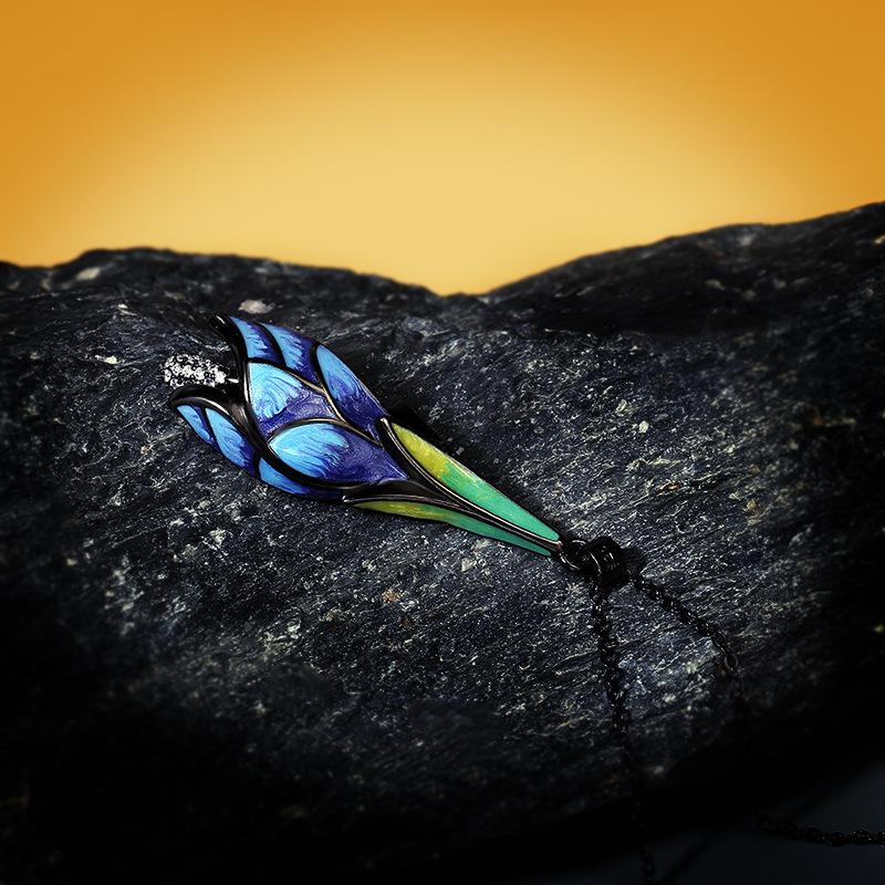 Корейский стиль Мода Мечтательный цвет Синий Лотос Ожерелье Этнический стиль Красота Свежая ключичная цепочка