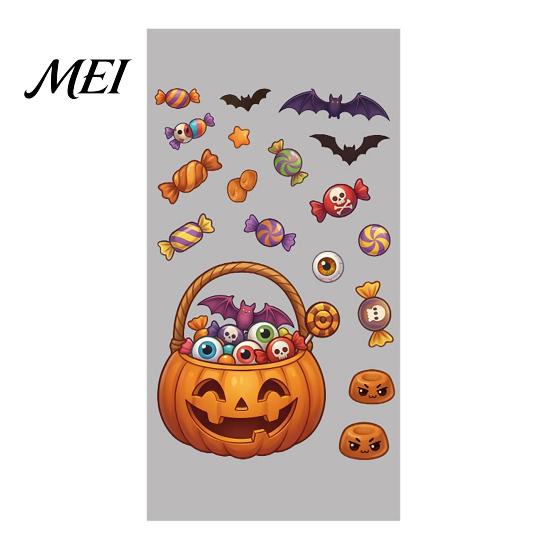 Decorative Window Posters Halloween Cartoon Cling Stickers, Ghost Pumpkin Candy Glass Decals, Self-Adhesive Removable Indoor Festive Scene Setters Art