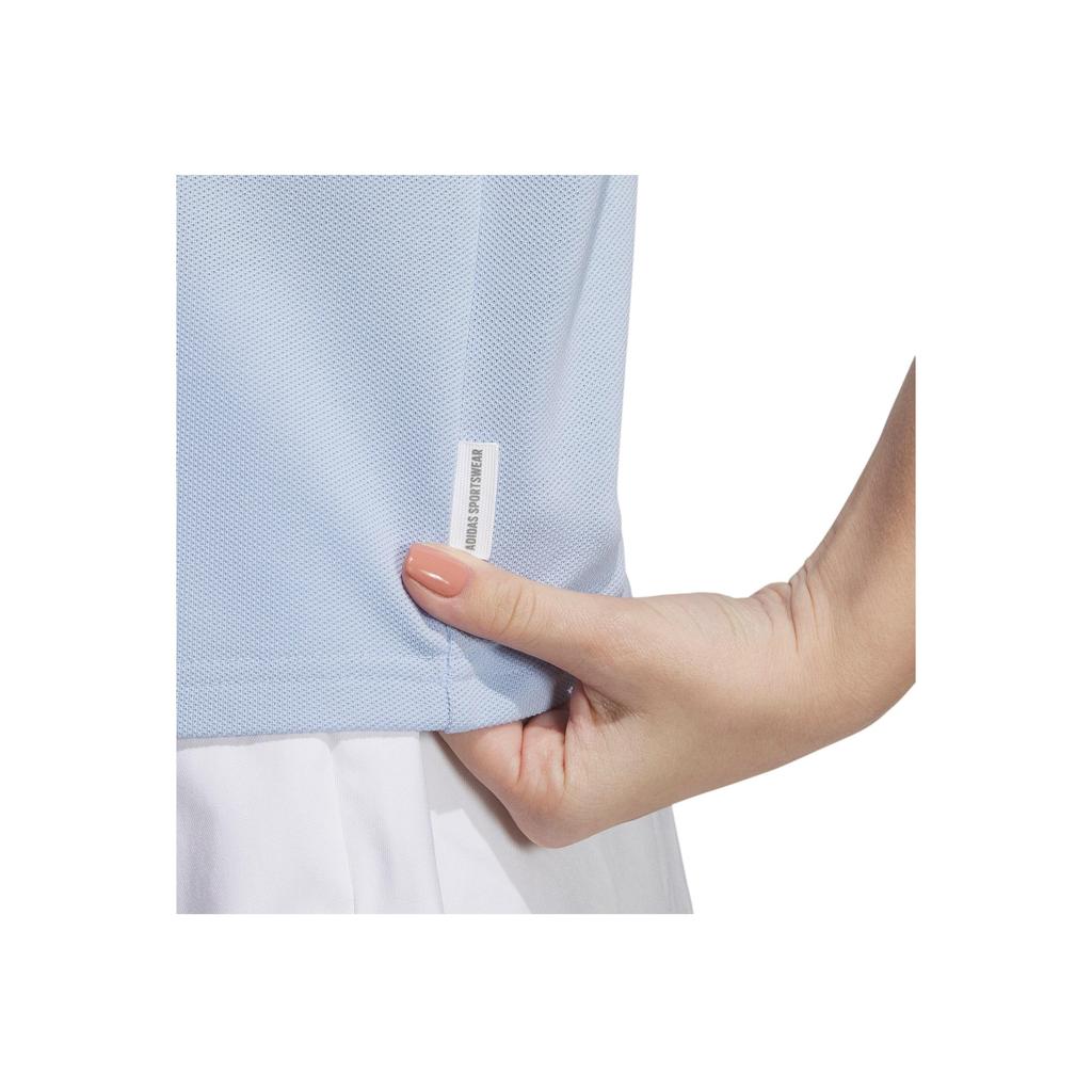 Adidas Рубашка поло с короткими рукавами в рубчик с двумя пуговицами и принтом Verbiage, женские топы, светло-розовый, синий, IP3942