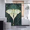 Занавеска для душа в стиле модерн с мотыльком - Светло-зеленый, Золотистые узоры и глазки, Полиэстер, Машинная стирка, 12 крючков, Декор для ванной