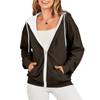 Women's Fashionable Casual Long Sleeve Solid Color Hoodies Zipper Sweatshirts Coat  With Pocket