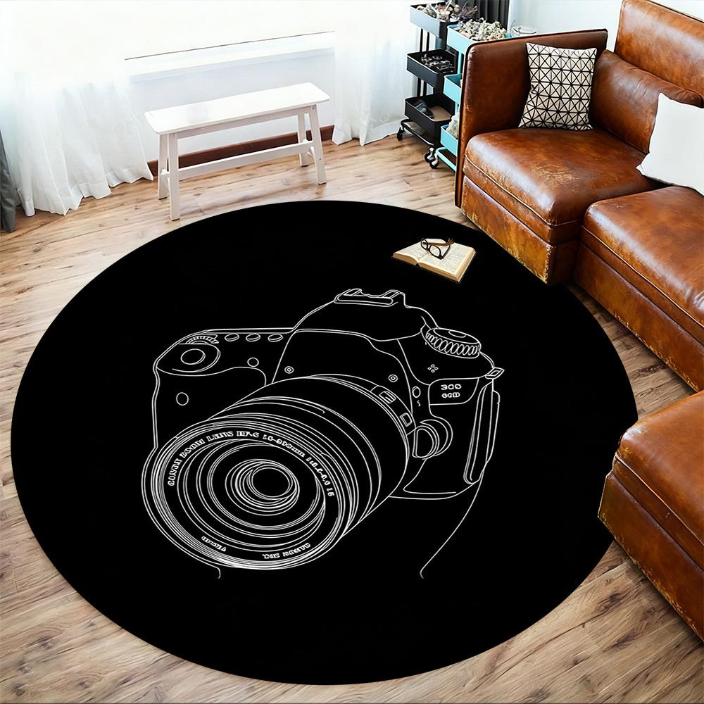 1 шт. Круглый коврик для стула с изображением объектива камеры, ковер для офисной зоны - Нескользящий, напольный коврик для офиса, спальни и декора помещений p127226