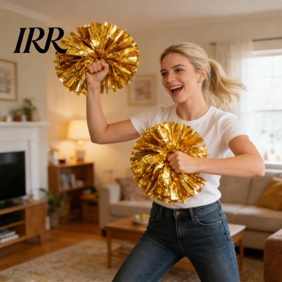 Cheer Squad Accessories 2 Pcs Cheerleader Pom Poms Metallic Holographic with Mini Cheerleading Balls Handle Ring for Sports Team Spirit Party
