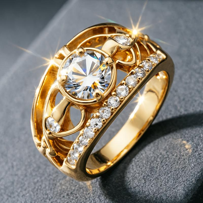 An elegant and luxurious Bohemian-style unique hollow design personalized ring, inlaid with round synthetic zirconia, suitable for everyday parties,