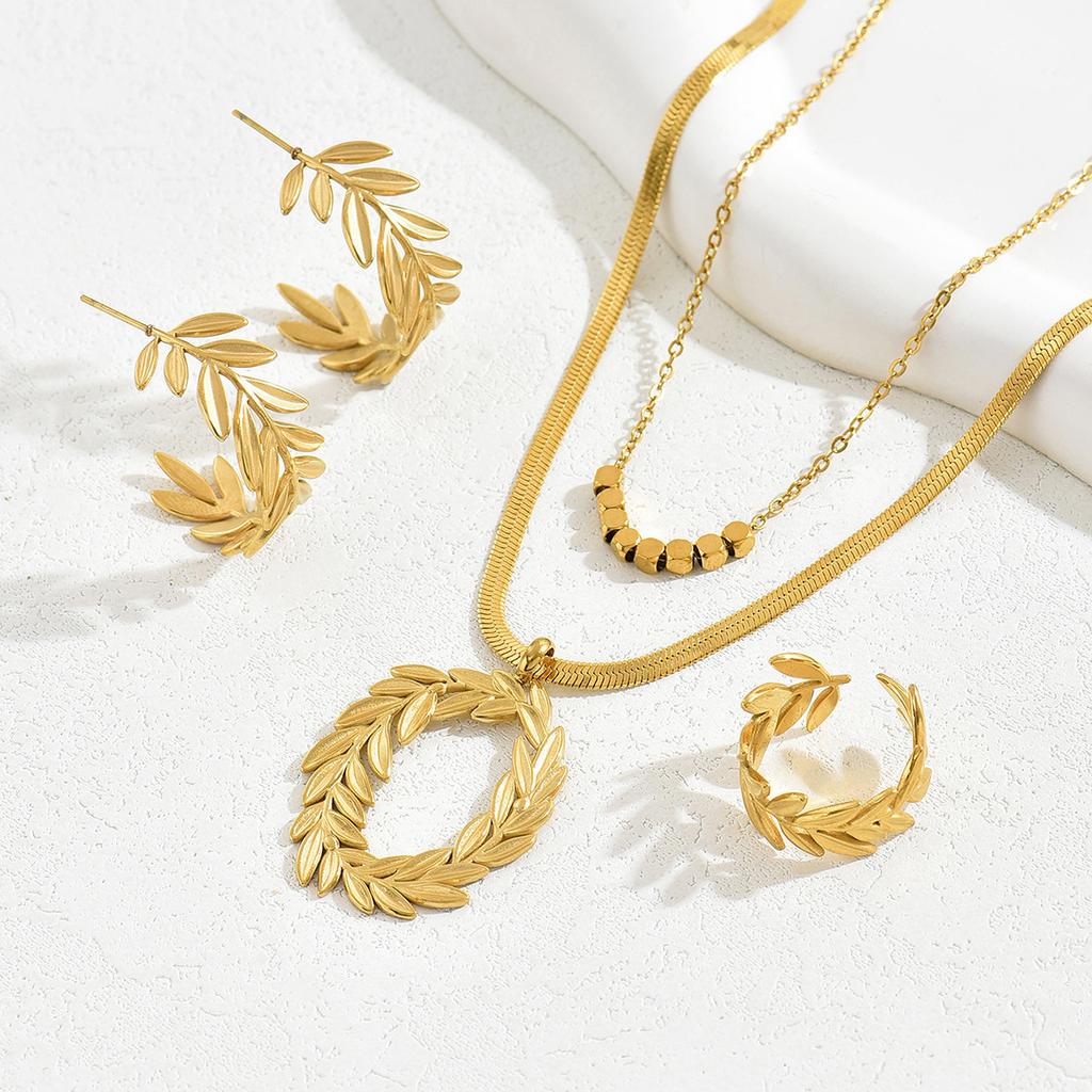 Пасторальный комплект украшений Женский индивидуальный пшеничный комплект ожерелье кольцо ювелирные изделия универсальные серьги