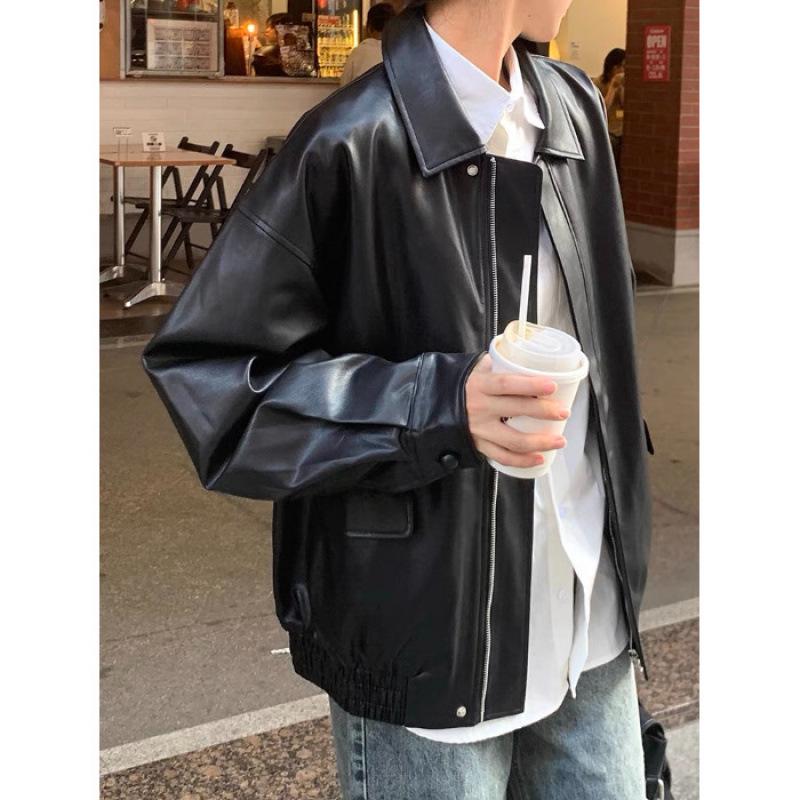 2024 Women's Retro Brown Short Leather Jacket – Korean Style, Loose Fit, Perfect for Spring and Autumn, Stylish Motorcycle Design