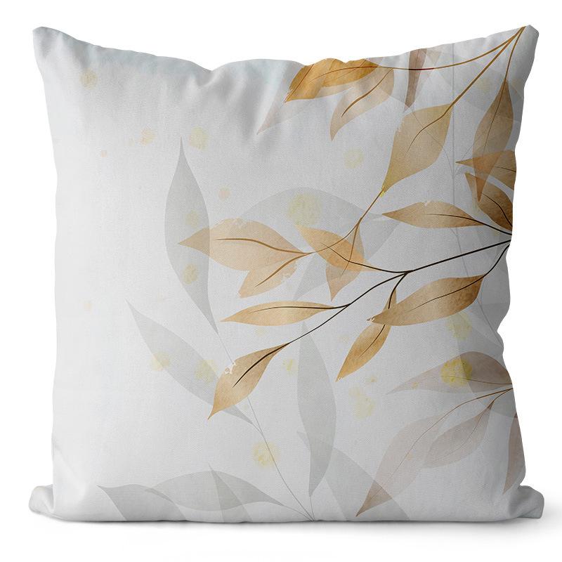 Golden Ginkgo Leaf Peach Skin Velvet Pillow Cover Leaf Print Home Pillow Cover Living Room Cushion Cover
