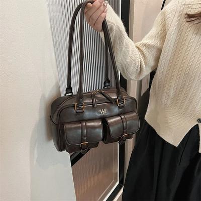 Сумка-тоут Pocket Boston из лакированной кожи, ручная сумка, сумка подмышку, повседневная ПУ сумка для боулинга, для улицы